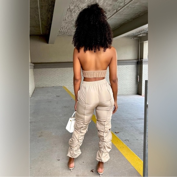 Olive Ruched Detail Trousers with Elegant Fit - Picture 3 of 4